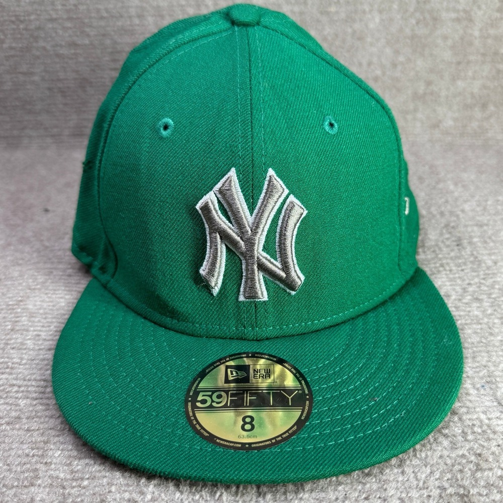 New‎ York Yankees New Era 59FIFTY Fitted Hat Mens 8 Green MLB Baseball Cap